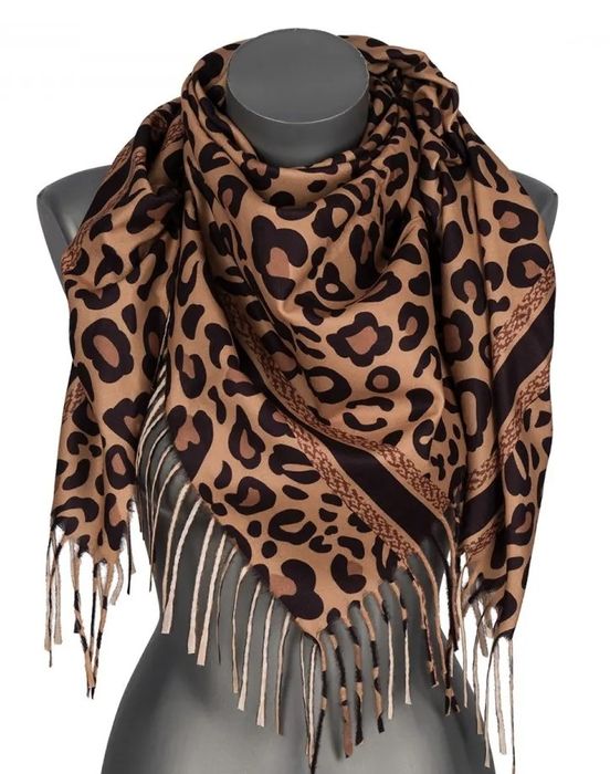 Chusta Damska Przejściowa W Panterkę Na Prezent  Rcc8-2 Brązowa