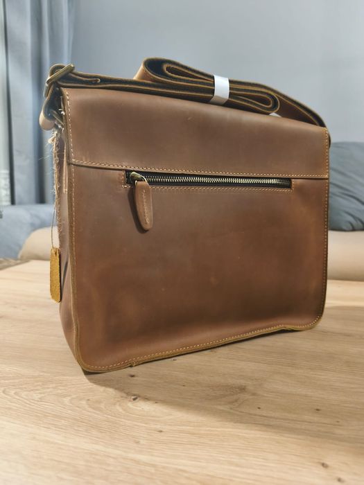 Torba skórzana listonoszka brązowa skóra bydlęca nowa z paskiem