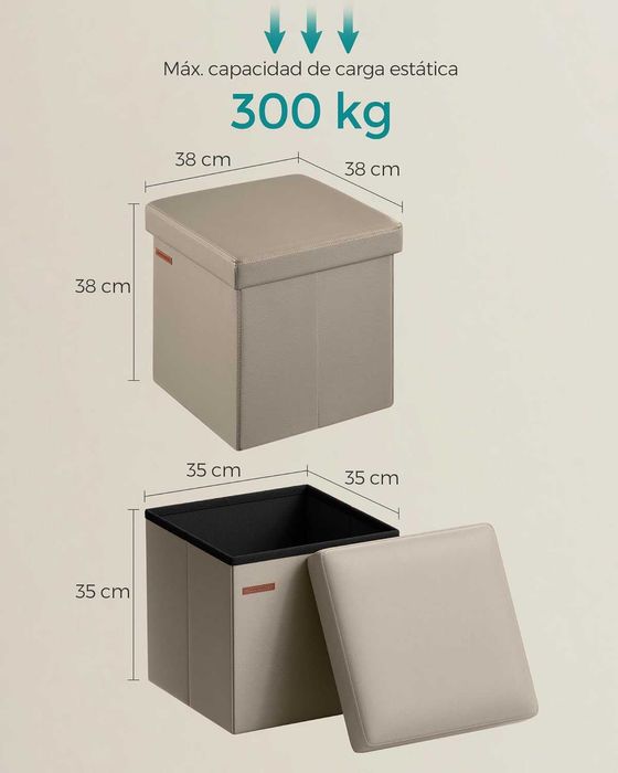 Pufa składana ze schowkiem 38x38 cm skóra ekologiczna kolor camel