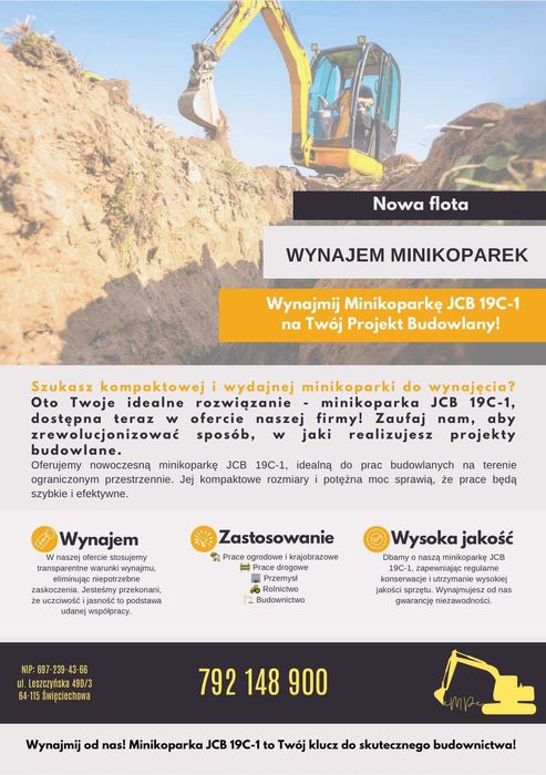 Usługi minikoparką/Wynajem minikoparek i przyczep
