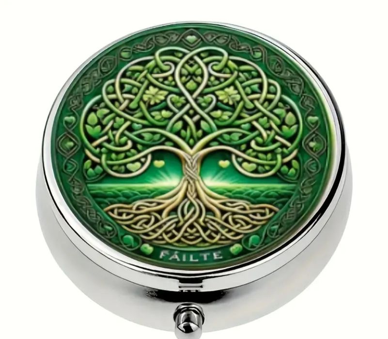 Metalowe pudełko pudełeczko na leki, witaminy. Drzewo życia