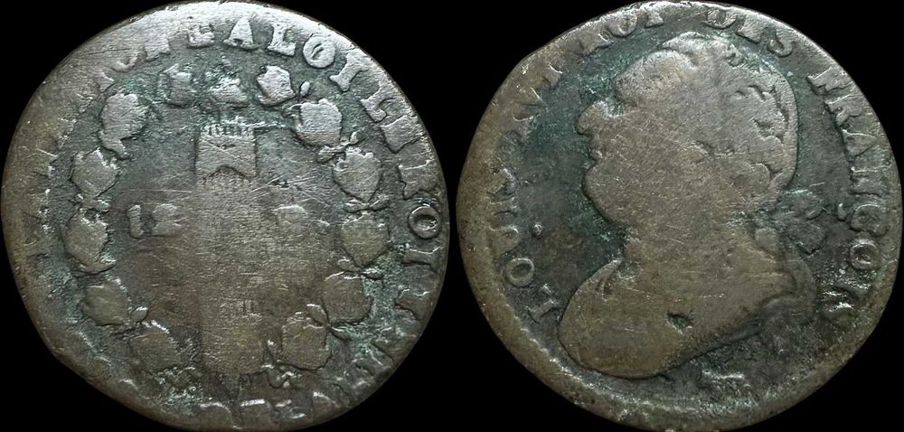 12 Deniers - 1792 - França - Louis XVI - Pau - Simbolo: Vaca (Rara)
