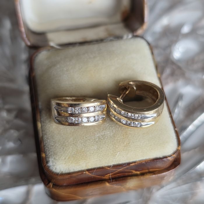 Retro Kolczyki Kółka 3.9g Diamenty 0.28ct Złoto WYCENA 6000zł