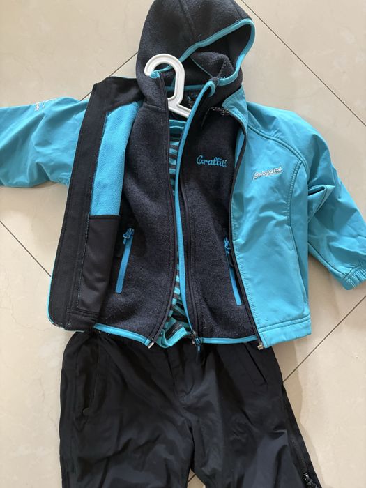 Zestaw softshell  3-4 latka 98-104 kurtka premium Bergans Merino wool