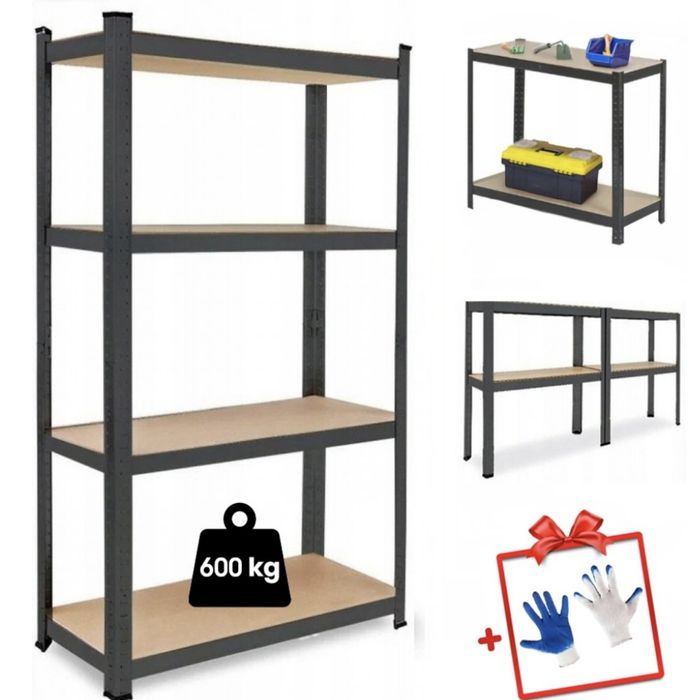 Стелаж металевий чорний 180х90х40 см, 4 полиці, до 600 кг