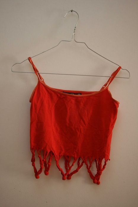 Crop Top Lefties Vermelho c/ Franjas Handmade