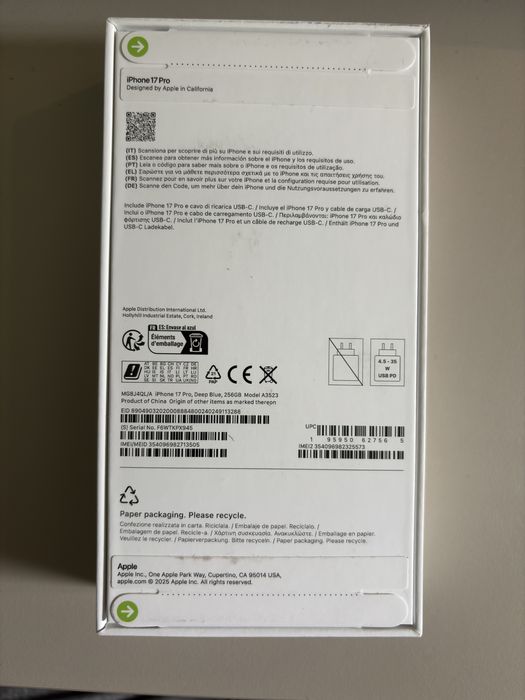 iPhone 17 Pro Deep Blue 256GB - 1349€ na apple store - Selado