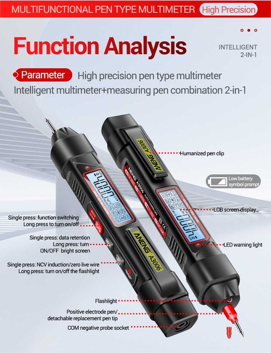 Тестер ANENG A3006 автомат DC/AC, сопротивление, прозвонка, диоды, NCV