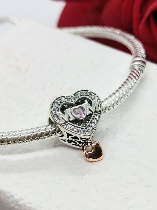 Charm's serce z zawieszką rose gold dla Mamy S925