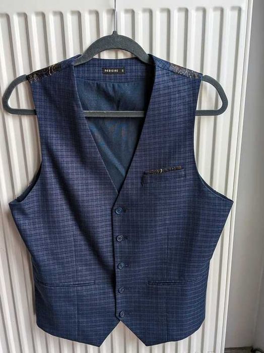 Zestaw garniturowy - marynarka + kamizelka + spodnie w kratę garnitur