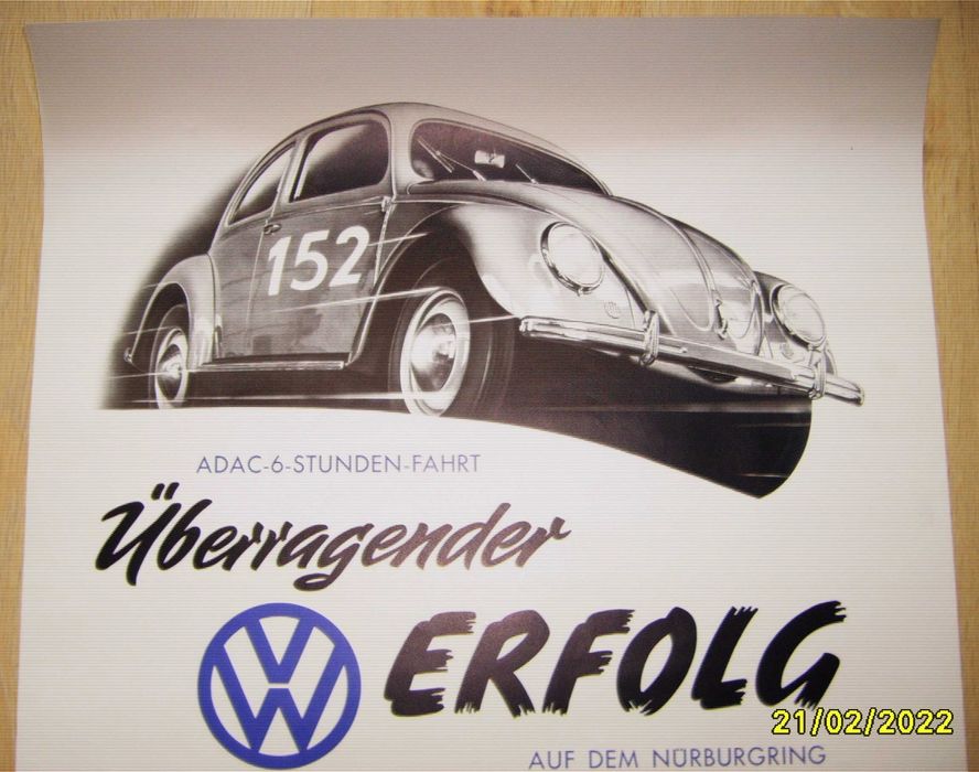 Plakat reklamowy VW-ADAC 6 Stunden Fahrt/oryginał