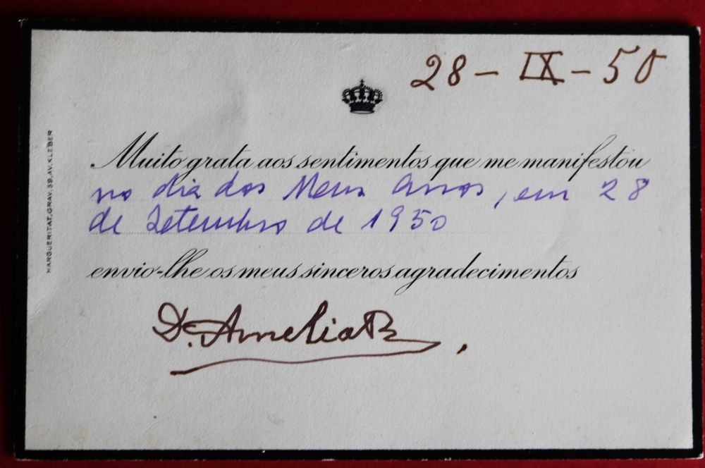 Rainha D. Amélia - um dos derradeiros autógrafos, raro