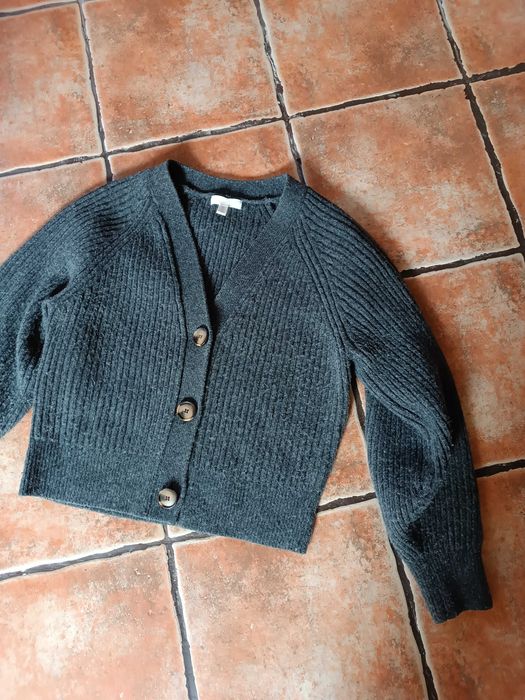 Ciepły sweter H&M rozpinany 38 szary z wełną