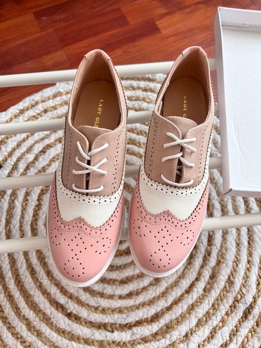 37 Sklep nowe buty damskie wiązane półbuty pink GQ72e