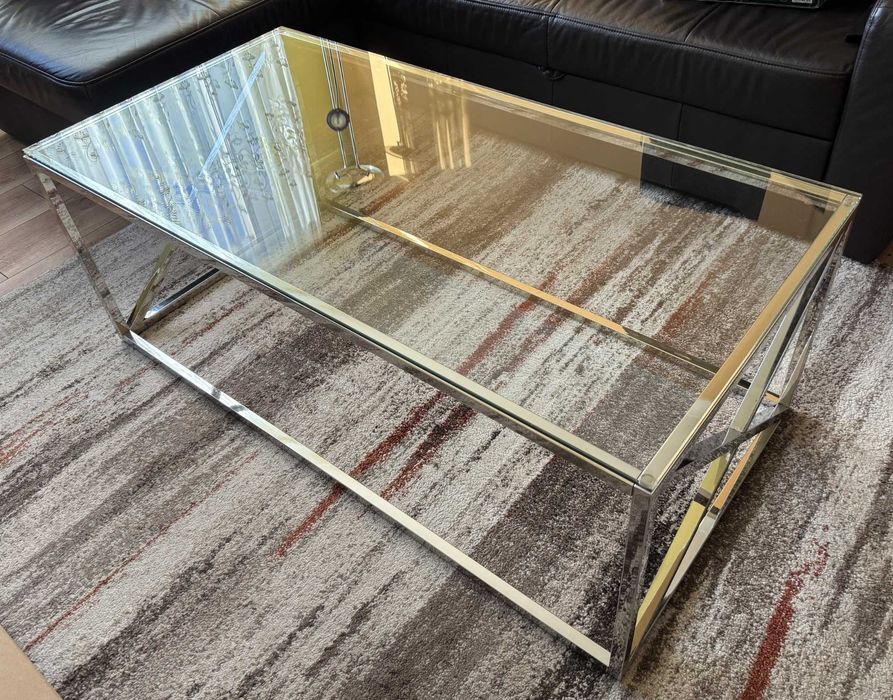 Szklany chromowany stolik kawowy 120cm