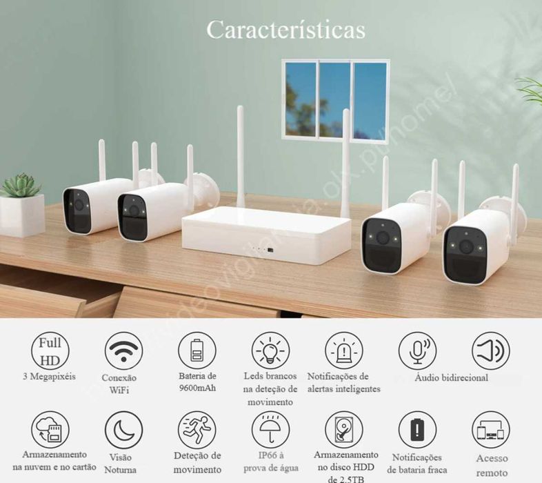Conjunto 4 Câmaras ‼️ Bateria dura 120 dias ‼️ 3MP ‼️ S/Fios