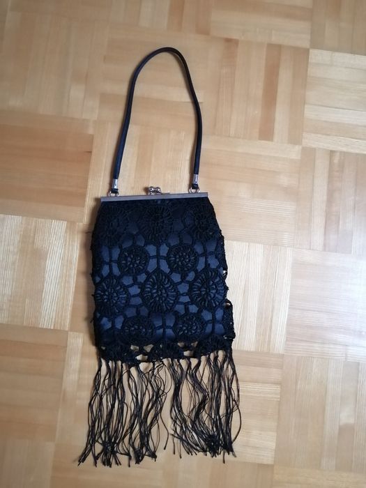 Torebka retro Solar damska na szydełku azurowa czarna