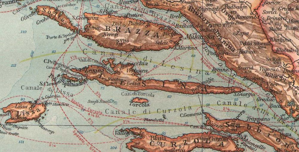 Dalmacja duża efektowna Cesarsko-królewska mapa 1911 r. autentyk
