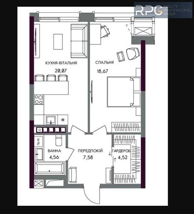 БЕЗ КОМІСІЇ 1-к квартиру 55м² в ЖК А136 Палац України 7 поверх