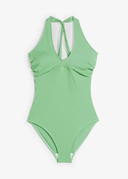 B.P.C zielony kostium kąpielowy z wiązaniem na szyi 38.
