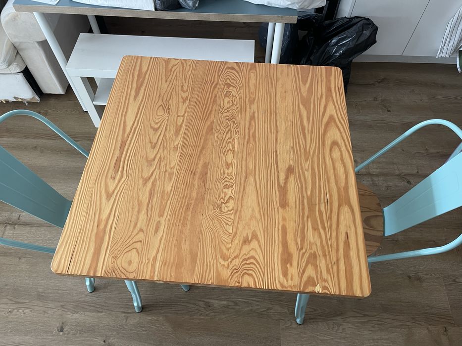 Mesa e 4 cadeiras Sklum - madeira e aço lix verde menta