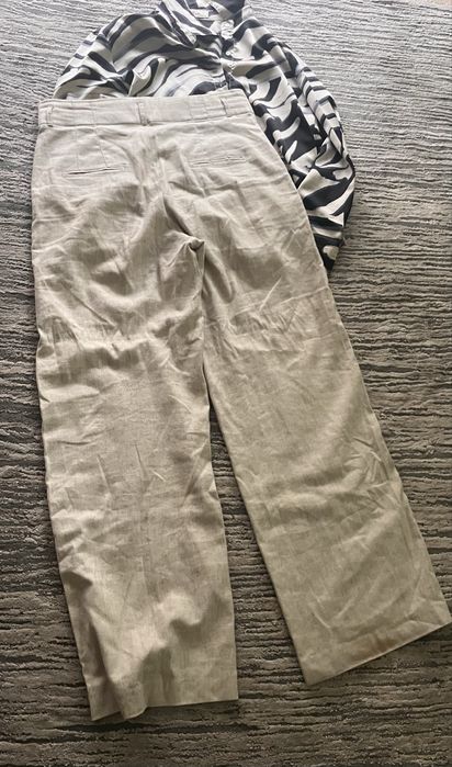ZARA lniane beżowe spodnie L