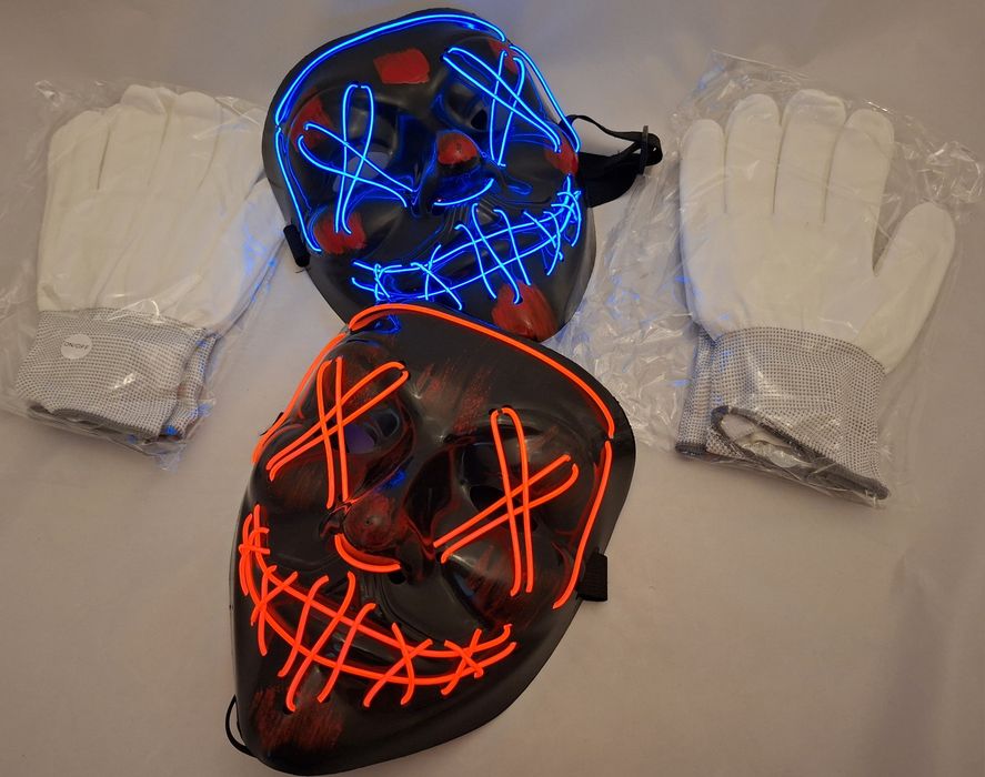 2x Maska LED Halloween + 2x Rękawiczki + BATERIE