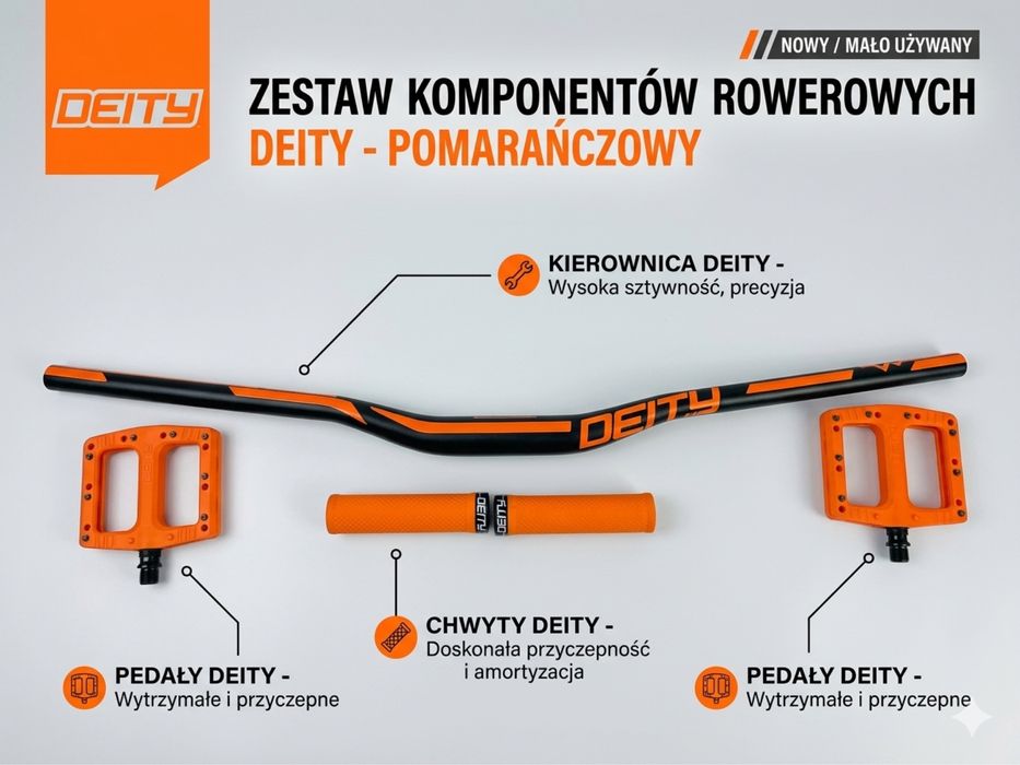 Sprzedam zestaw kierownica, gripy, pedaly Deity pomaranczowy
