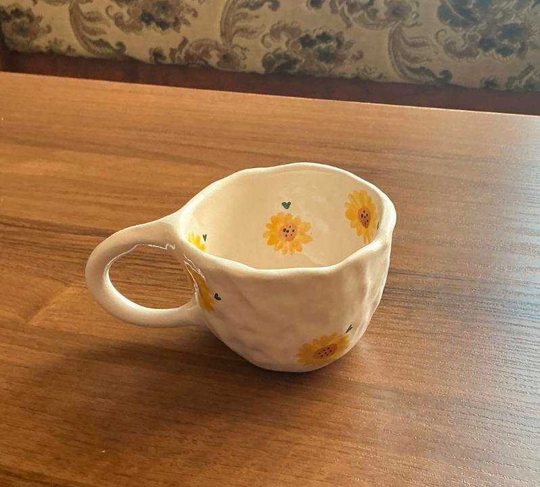 Filiżanka ceramiczna słoneczniki Hand Made ręcznie robiona, 200 ml