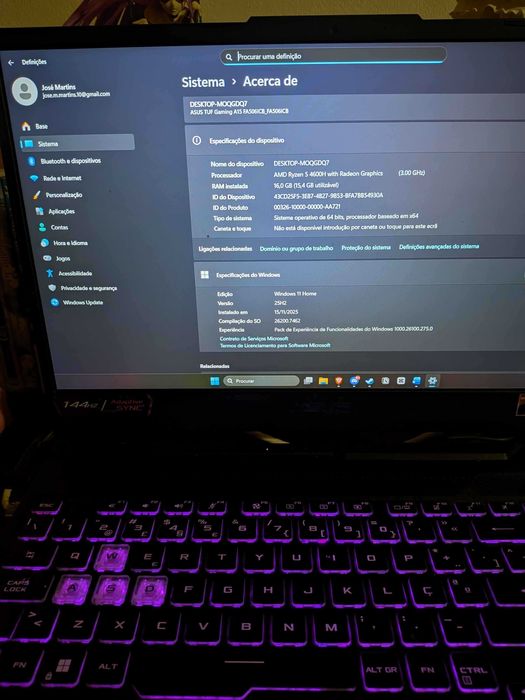 Portátil Gaming ASUS TUF Gaming A15 (2022) | RTX 3050 16GB Com caixa