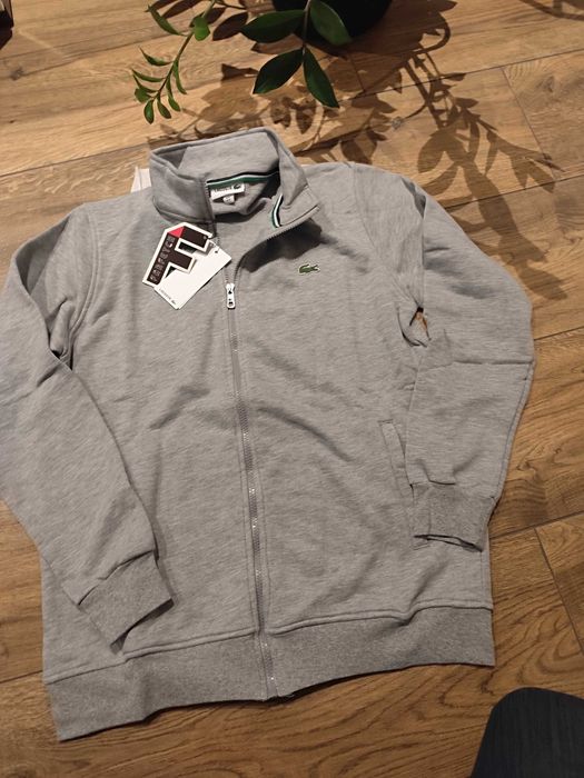 Nowa śliczna męska bluza zamek kaptur Lacoste szara bawełna M/L