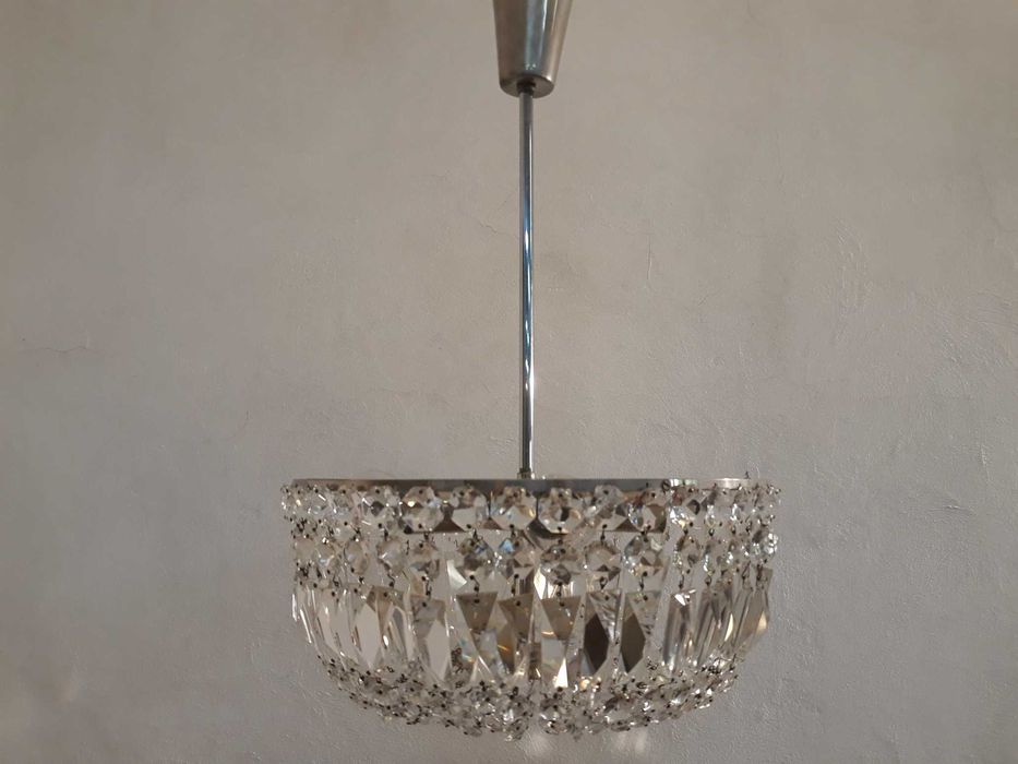 Żyrandol kryształowy mosiężny srebrny chromowany plafon 6x E27