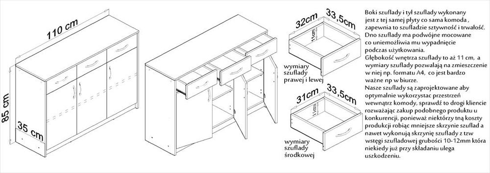 NOWA komoda szafka 4 kolory - 85x110x35