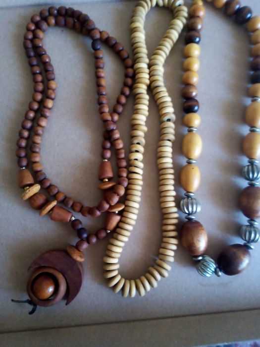 Zestaw 3 szt drewnianych  korali  boho-Biżuteria  etno handmade stan bdb