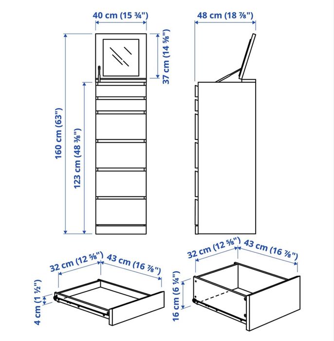 Cómoda Malm com 6 Gavetas + Espelho