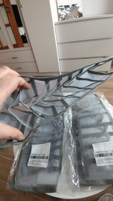 Zestaw 3 organizerów do szuflady 11 przegródek szary