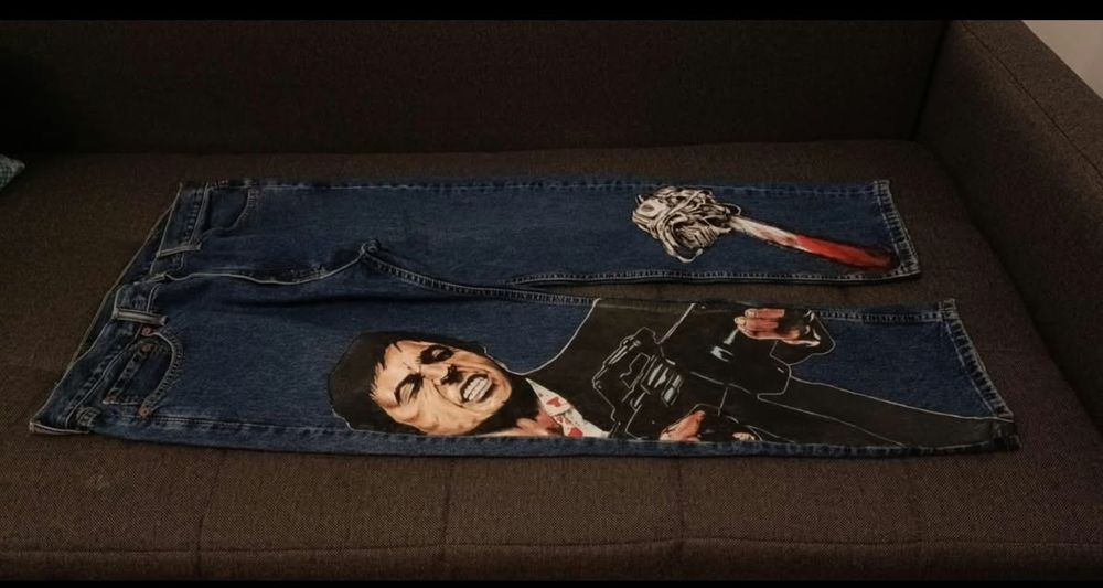 Spodnie Jeans Ręcznie Malowane Scarface Tony Montana Unikat