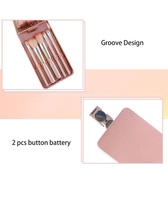 Zestaw  5 Pędzli do Makijażu z Lusterkiem LED ETUI