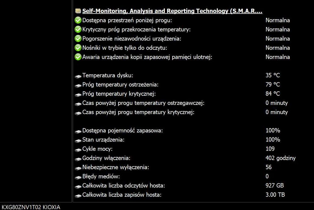 Dysk 1TB KIOXIA XG8 M.2 2280 PCI-E x4 Gen4 NVMe (KXG80ZNV1T02) p.nowy!