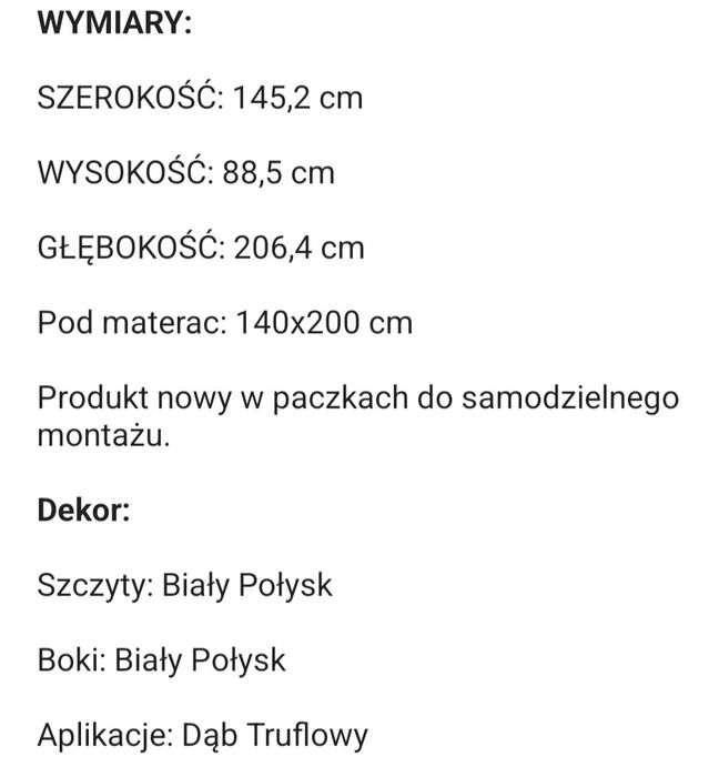 Łoże 140x200 linate bialy polysk i dąb truflowy