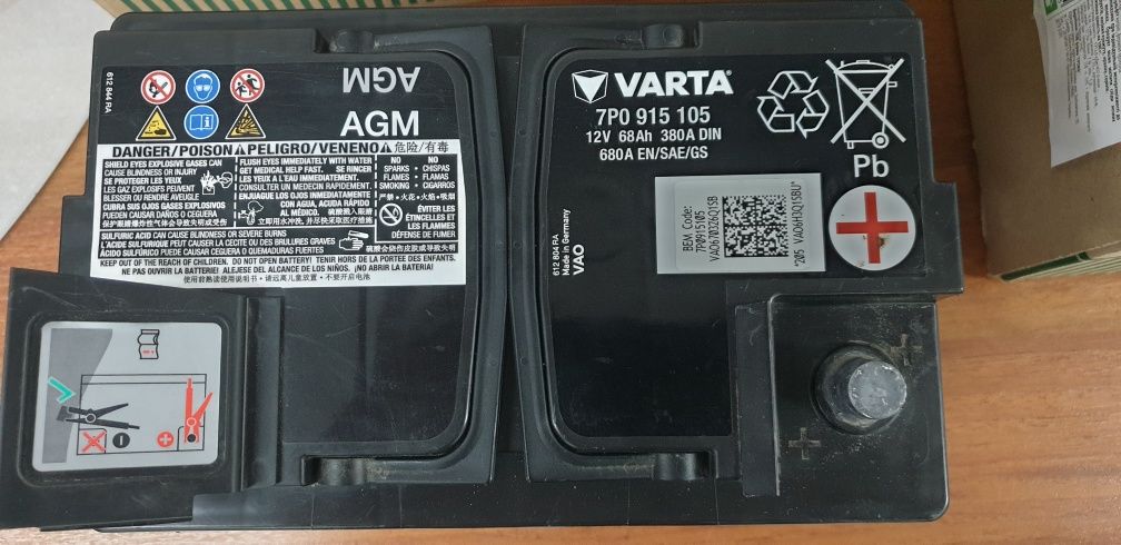 Акумулатор втора употреба VARTA AGM Start-Stop 68 AH 680 A пусков ток  Акумулатори VAG 7PO9..