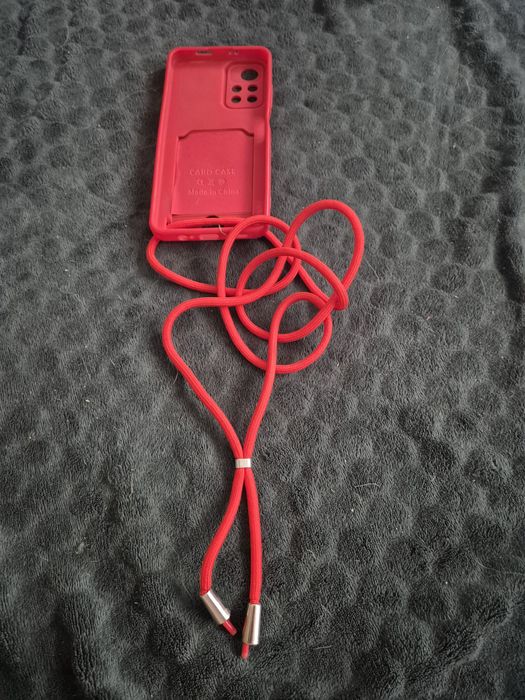 Czerwone Etui na Sznurku z Ringiem i Kieszonką – Xiaomi Redmi Note 11