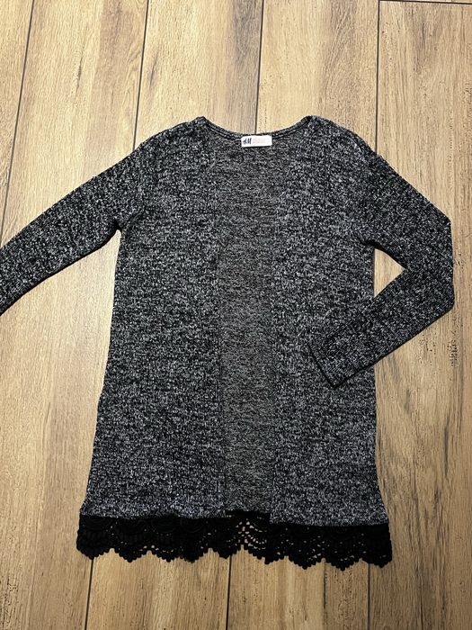 Sweterek długi kardigan z koronką H&M