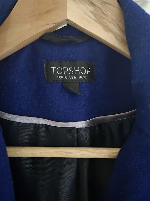 TOPSHOP, Kobaltowy, niebieski płaszcz wełniany,  wełna,  r.38