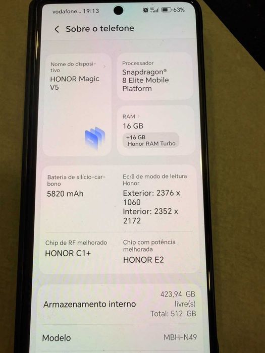 Telemóvel - Honor Magic V5 Fold 512GB