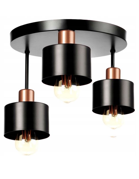 Lampa sufitowa Atlanta POLSKI PRODUKT loft czarna z miedzią 3 zarowki