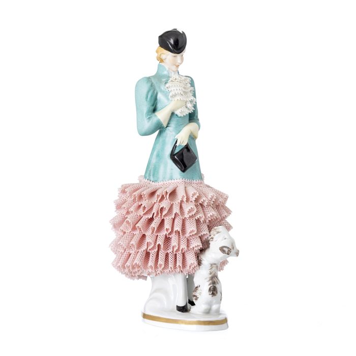 Porcelana - Figura feminina com cão - Von Sitzendorf