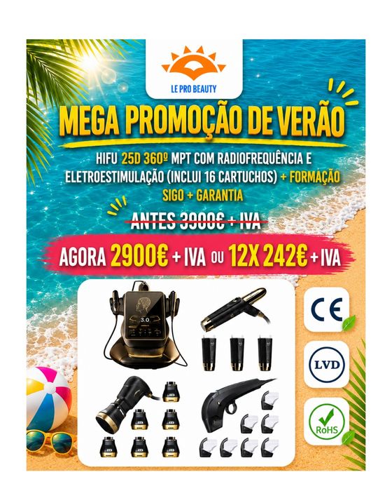 HIFU 25D 360 MPT com RF e EMS +  16 cartuchos + Formação + Garantia