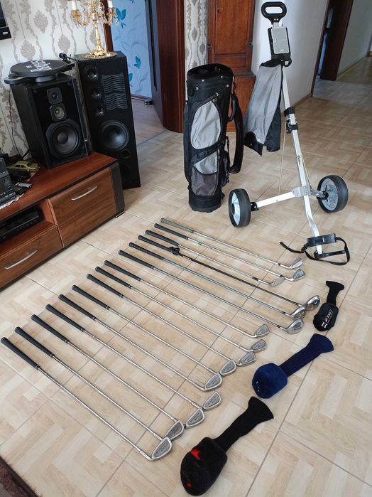 Kije Golfowe 15 sztuk z Wózkiem, Torba i Pokrowcami