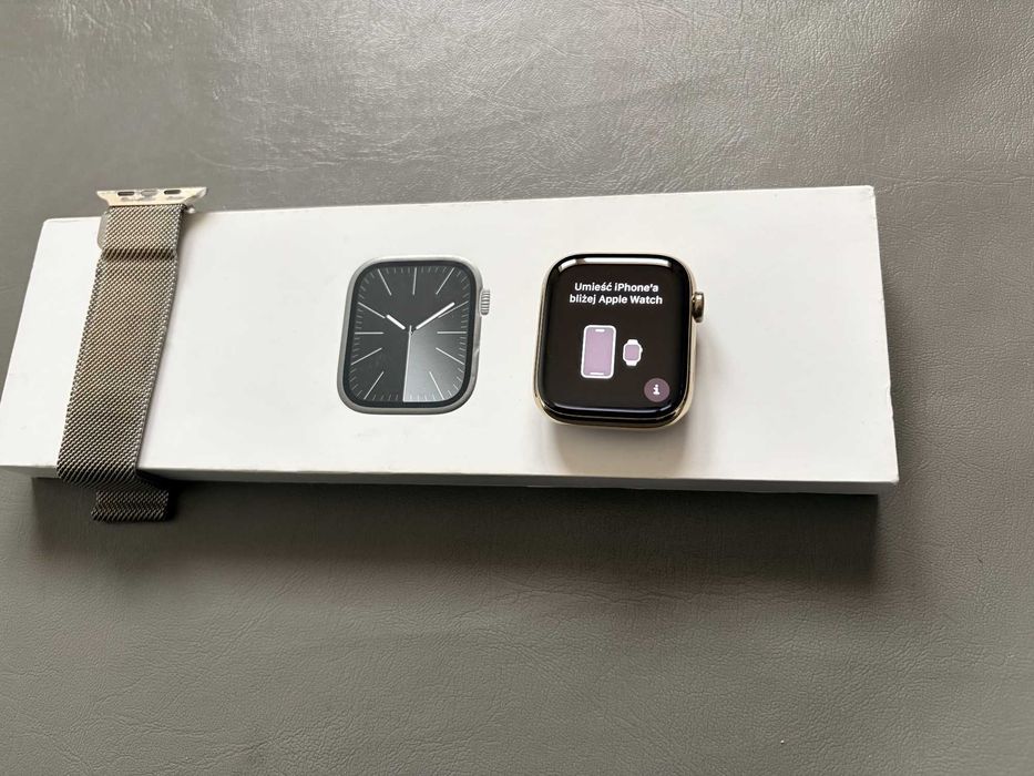 Stalowy steel Apple Watch 9 45mm cellular ZŁOTY komplet